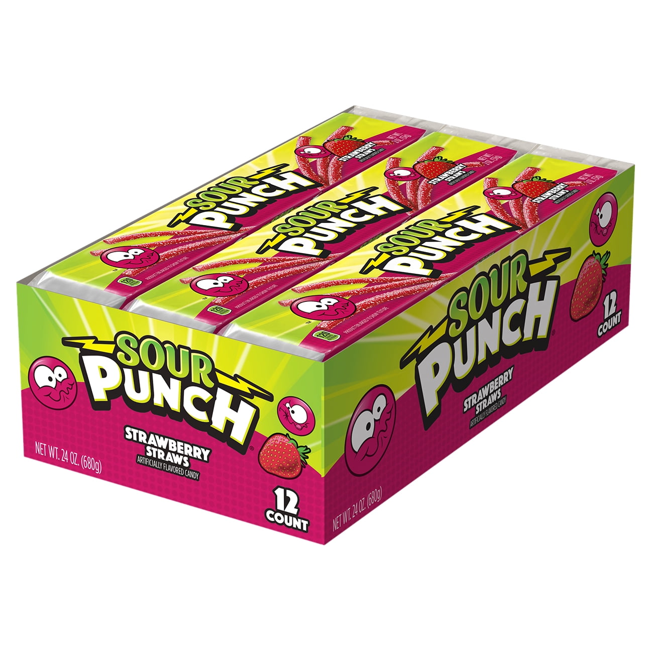 Sour Punch Straws, Strawberry Chewy Candy, 2oz Tray (12 Pack)