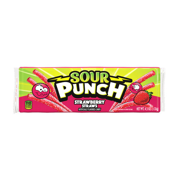 Sour Punch Straws, Strawberry Chewy Candy, King Size 4.5oz Tray
