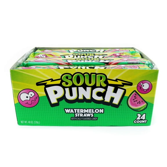 Sour Punch Straws, Watermelon Chewy Candy, 2oz Tray (24 Pack)