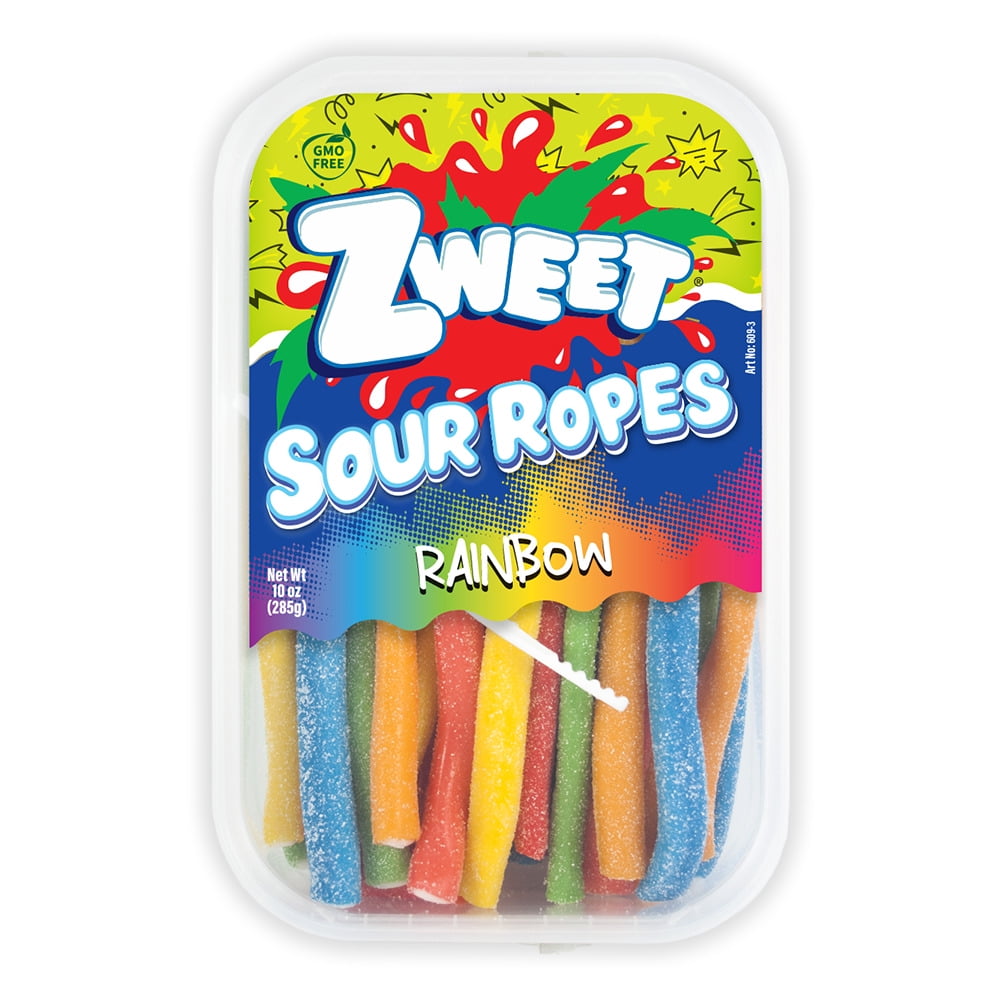Zweet Sour Rainbow Ropes Sour Candy, Colorful Rainbow Licorice Candy Snacks, 10 oz