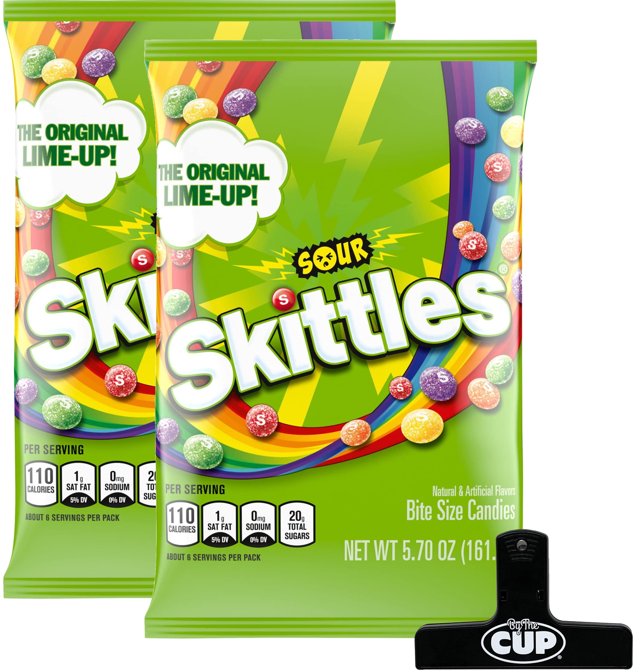 Sour Skittles Candy, 5.7 Ounce (Pack of 2) with By The Cup Bag Clip HB4 ...