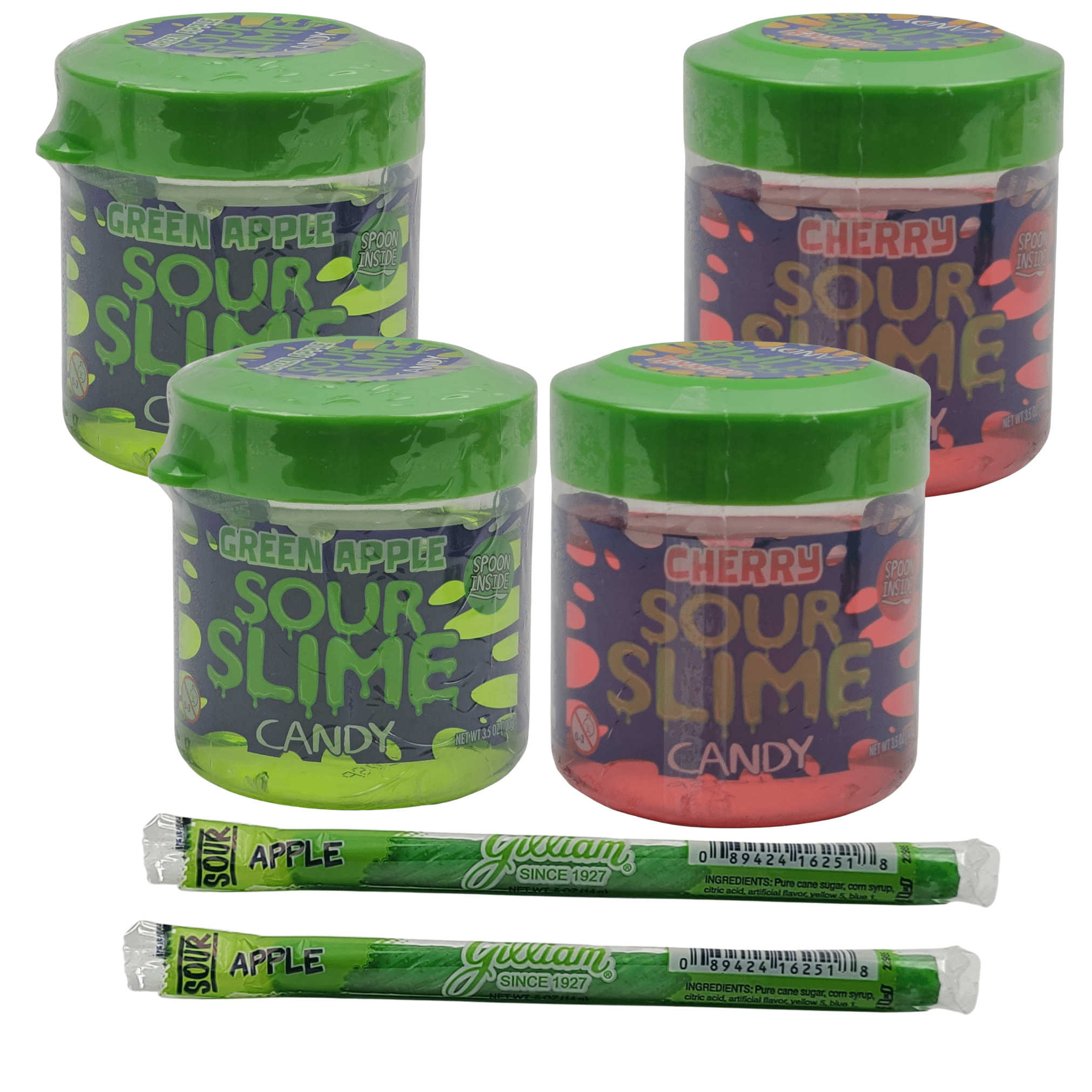 Sour Slime Candy and Sour Apple Hard Candy Stick Bundle