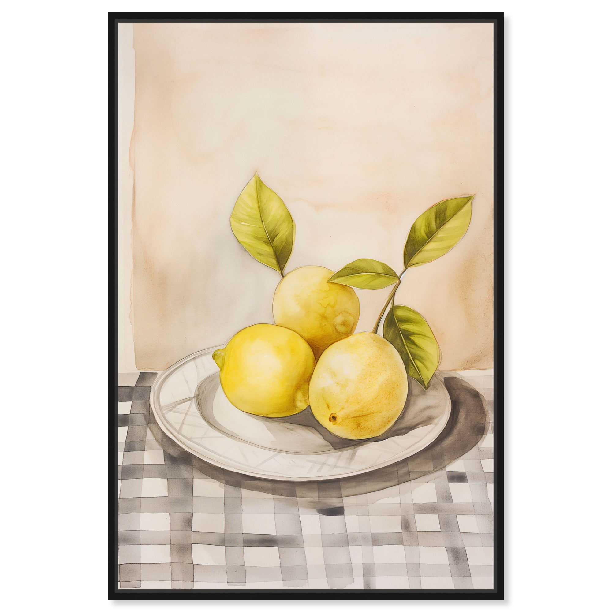 Sour Splash Yellow Lemon Canvas Art with Black Frame