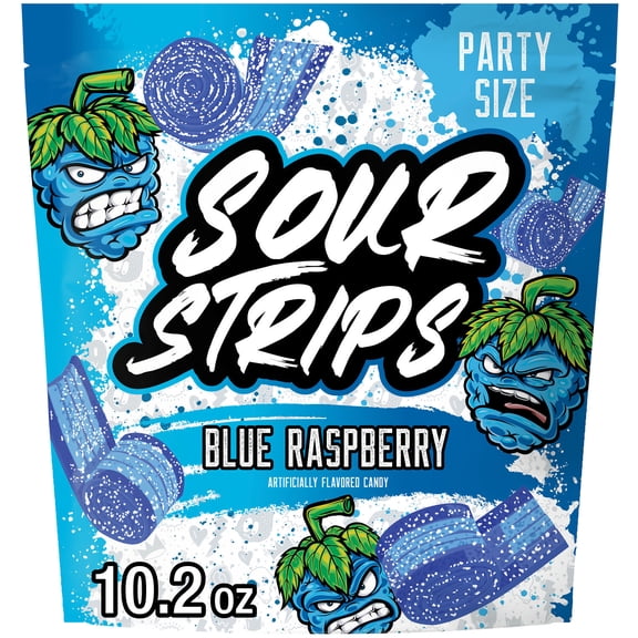 SOUR STRIPS Blue Raspberry Flavored Chewy, Candy Party Bag, 10.2 oz
