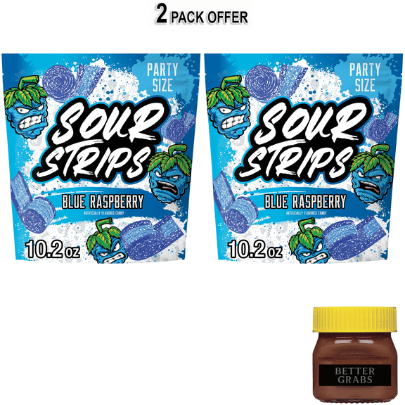 Sour Strips Blue Raspberry Flavored Chewy, Sour Candy Party, 10.2 oz