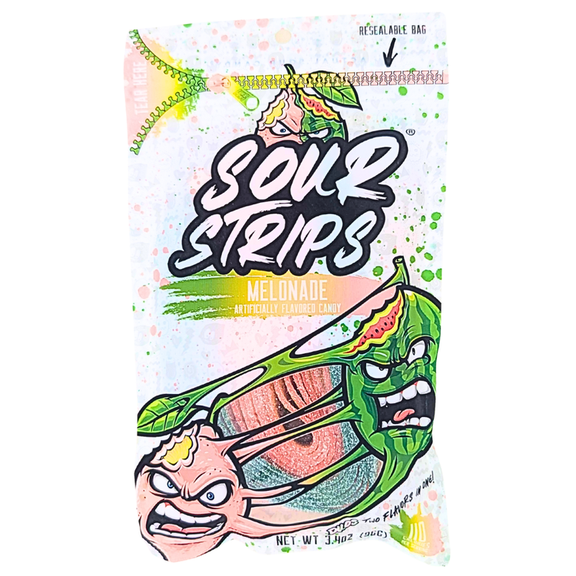 Sour Strips Melonade Candy, 3.4 oz Bags (2 Pack)  Watermelon & Pink Lemonade Sour Belts, Sweet and Sour Gummy Candy Strips
