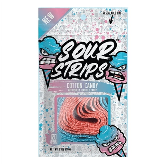 Sour Strips New Cotton Candy Flavor Sour Candy | 3.4oz | 12 Bags