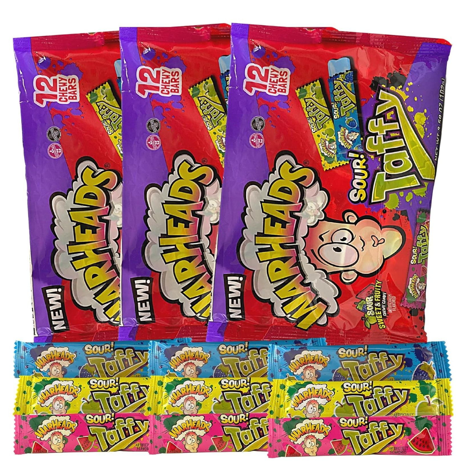 Sour Taffy Chewy Candies, Individually Wrapped Fruit Flavored Chews