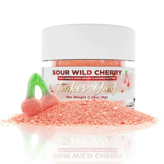 Bakell - Sour Wild Cherry Flavored Tinker Dust (8g, 1x Jar) Edible Glitter Dessert Toppings for Fruit, Candy and Cake