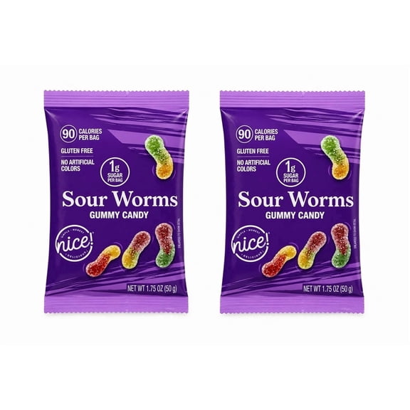 Sour Worms Gummy Candy Gluten Free Kosher No Artificial Colors Nice 1.75oz pack of 2