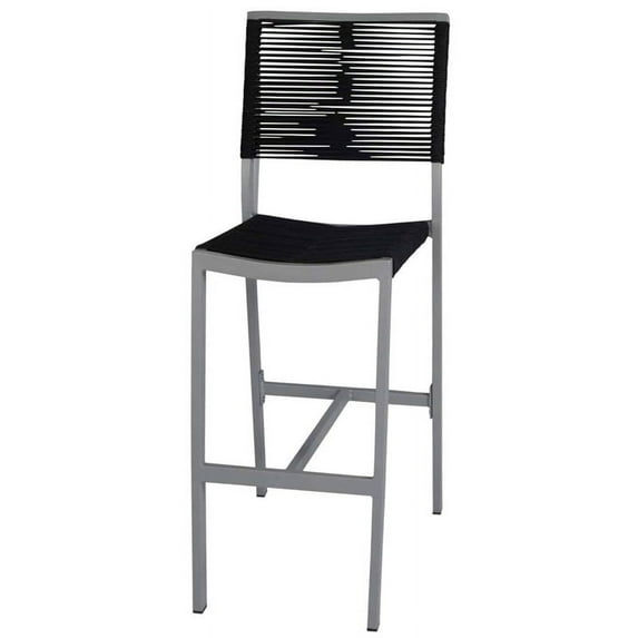 Source Furniture Fiji Aluminum Frame Patio Bar Side Stool in Black Rope