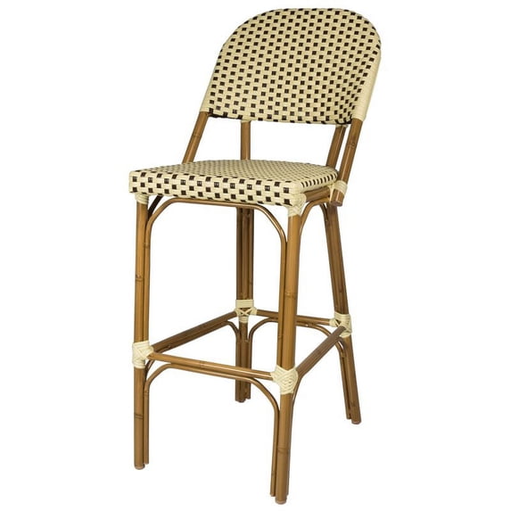 Source Furniture Paris Resin Wicker Patio Bar Side Stool in Cream & Chocolate