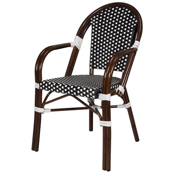 Source Furniture Paris Resin Wicker Patio Dining Arm Chair in Black & White