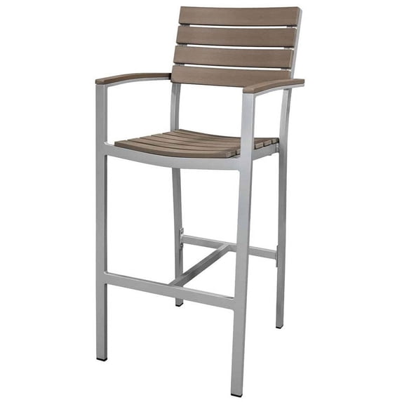 Source Furniture Vienna Aluminum Frame Patio Bar Arm Stool in Gray