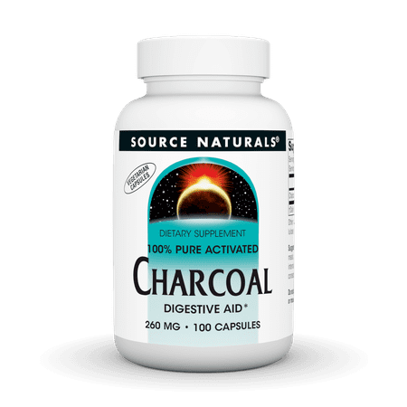 Source Naturals 100% Pure Activated Charcoal 260 mg, Digestive Aid, 100 Capsules