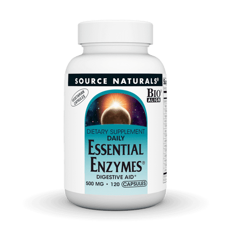 Source Naturals Essential Enzymes 500mg Bio-Aligned Multiple Enzyme Supplement Herbal Defense for Digestion, Gas, Constipation & Bloating Relief - Supports Immune System* - 120 Vegetarian Capsules