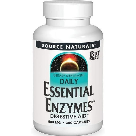 Source Naturals Essential Enzymes 500mg, Bio-Aligned Multiple Enzyme Supplement Herbal Defense for Digestion, Gas, Constipation & Bloating Relief - Supports a Strong Immune System* - 360 Capsules