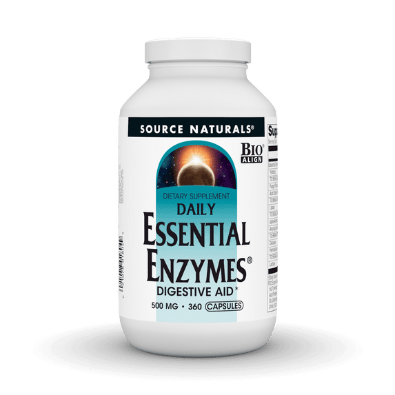 Source Naturals Essential Enzymes 500mg, Bio-Aligned Multiple Enzyme Supplement Herbal Defense for Digestion, Gas, Constipation & Bloating Relief - Digestive Aid* - 360 Capsules, 360 Servings