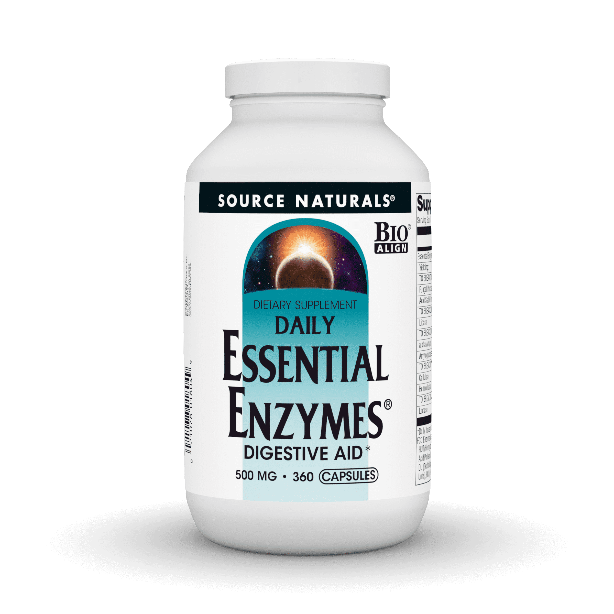 Source Naturals Essential Enzymes 500mg, Bio-Aligned Multiple Enzyme Supplement Herbal Defense for Digestion, Gas, Constipation & Bloating Relief - Digestive Aid* - 360 Capsules, 360 Servings