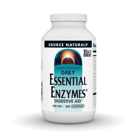 Source Naturals Essential Enzymes 500mg, Bio-Aligned Multiple Enzyme Supplement Herbal Defense for Digestion, Gas, Constipation & Bloating Relief - Digestive Aid* - 360 Capsules, 360 Servings