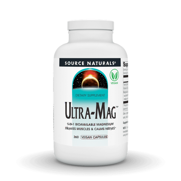Source Naturals Ultra-Mag, Vegan Dietary Supplement, 5-in1 Bioavailable Magnesium, Relaxes Muscles & Calms Nerves* 360 Vegan Capsules