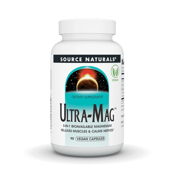 Source Naturals Ultra-Mag, Vegan Dietary Supplement, 5-in1 Bioavailable Magnesium, Relaxes Muscles & Calms Nerves* 90 Vegan Capsules