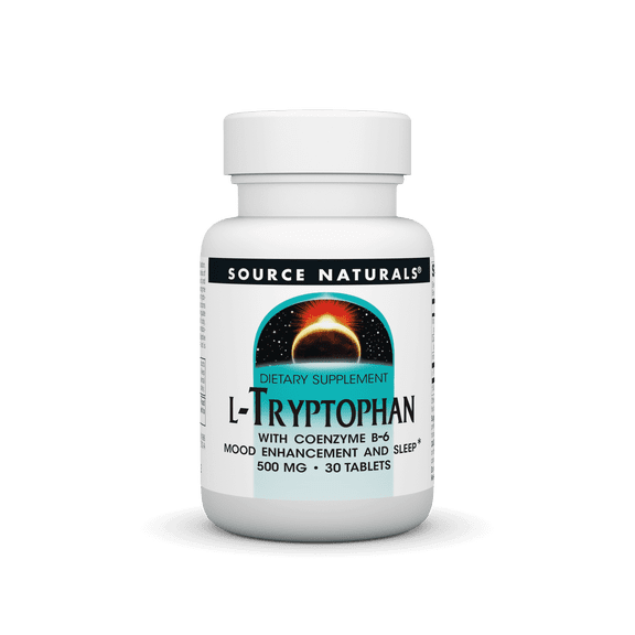 Source Naturals, L-Tryptophan with Coenzyme B-6 for Positive Mood Enhancement and Sleep 500mg 30 Tablets
