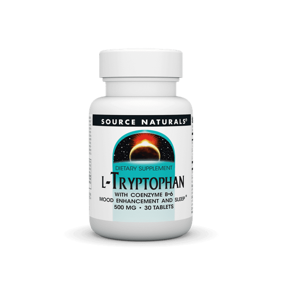 Source Naturals,  L-Tryptophan with Coenzyme B-6, for Positive Mood Enhancement and Sleep*, 500mg  - 30 Tablets