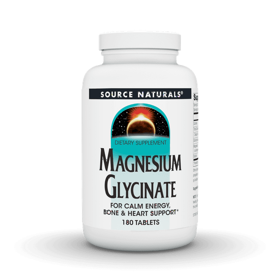 Source Naturals Magnesium Glycinate, for Calm Energy, Bone & Heart Support*, 200 mg per Serving - 180 Tablets