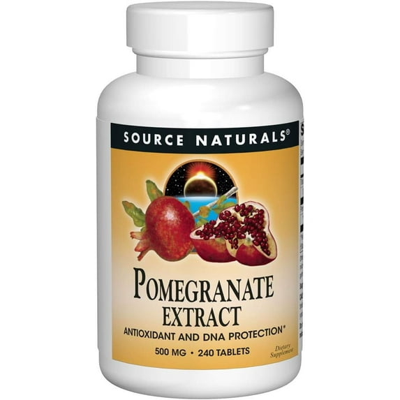 Source Naturals Pomegranate Extract, Antioxidant and DNA Health*, 500 mg | Vegetarian Friendly Pomegranate Fruit Extract Yielding 400 mg Ellagic Acid & Dietary Fiber - 240 Tablets