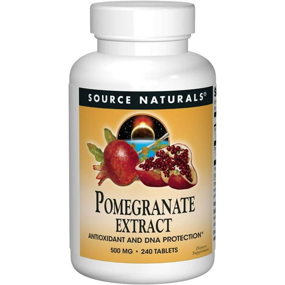Source Naturals Pomegranate Extract, Antioxidant and DNA Health*, 500 mg | Vegetarian Friendly Pomegranate Fruit Extract Yielding 400 mg Ellagic Acid & Dietary Fiber - 240 Tablets