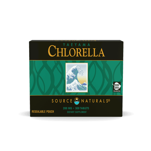 Source Naturals Yaeyama Chlorella Box 200 mg Freshwater Green Superfood, Plant-Based B12 - 300 Tablets