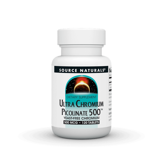 Source Naturals Ultra Chromium Picolinate 500, Yeast-Free Chromium Dietary Supplement 500 mcg Tablets, 120 Count
