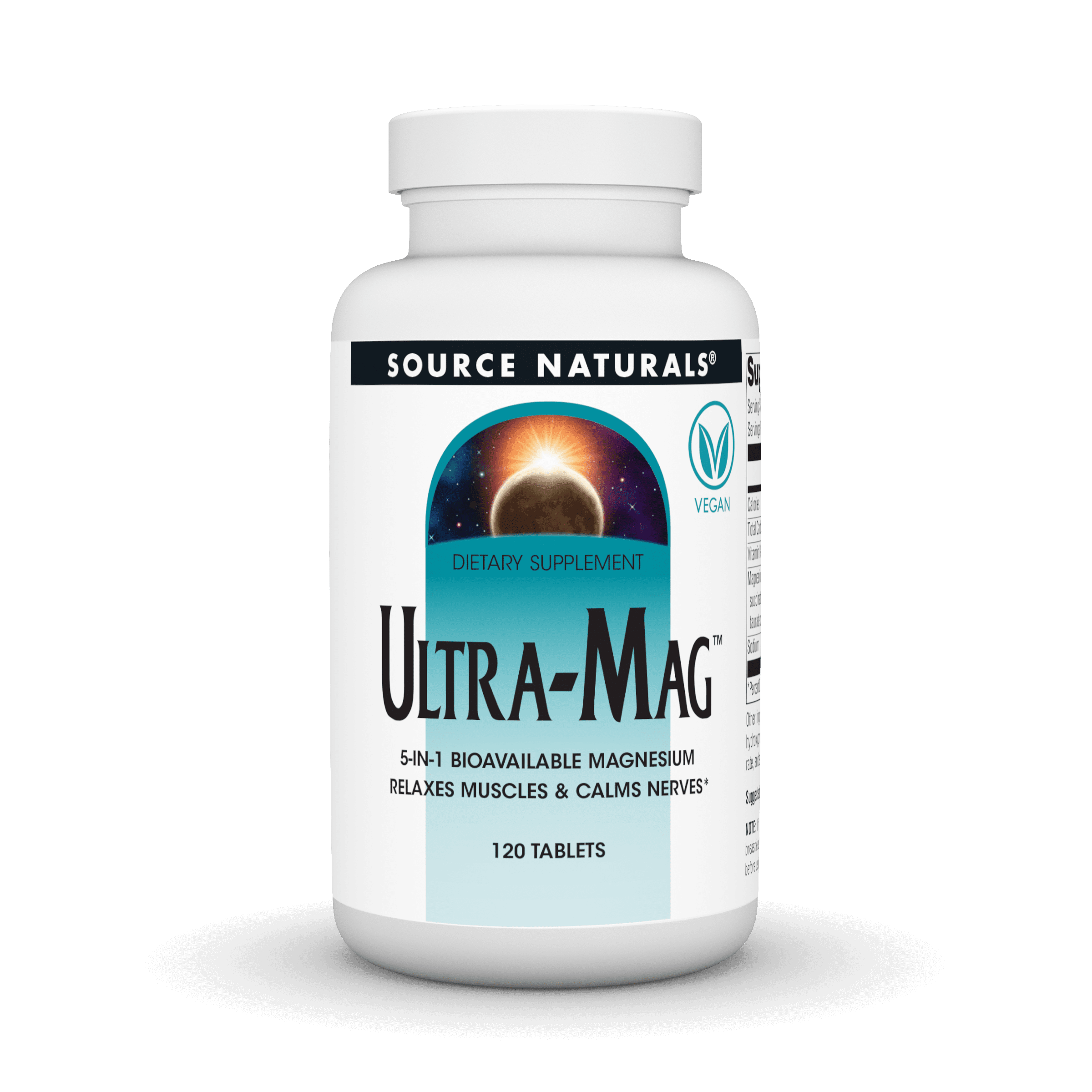 Source Naturals Ultra-Mag, 5 IN 1 -Bioavailable Magnesium, Maintains Muscle & Nerve Function* - 120 Vegan Tablets