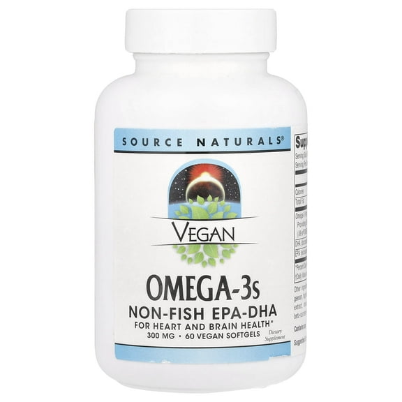 Source Naturals Vegan Omega-3s, Non-Fish EPA-DHA, for Heart and Brain Health Support* 300 mg - 60 Vegan Softfgels