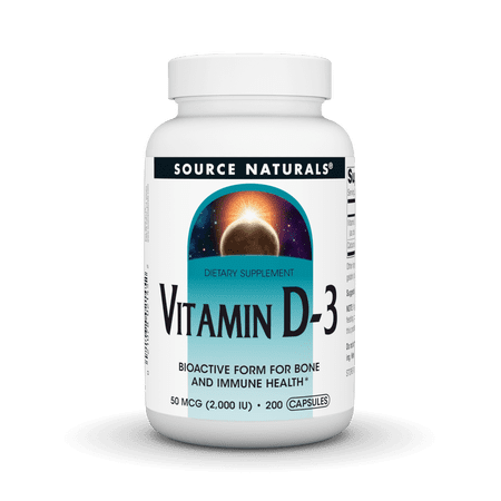 Source Naturals Vitamin D-3, Bioactive form for Bone & Immune Health*, 50 mcg (2000 IU) - 200 Capsules