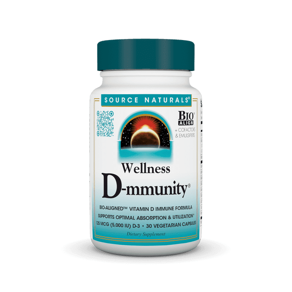 Source Naturals Wellness D-mmunity Vitamin D Immune Formula, Vegetarian, Supports Immune Health, 30 Vegetarian Capsules
