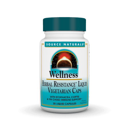 Source Naturals Wellness Herbal Resistance Liquid Immune Defense Supplement & Immunity Booster with Echinacea, Elderberry & Yin Chiao* - 30 Vegetarian Capsules
