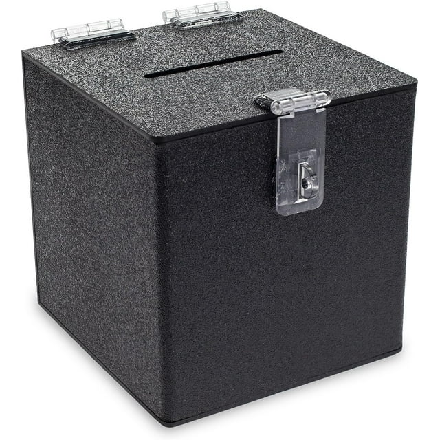 Source One Black Cube Donation Box With HASP Suggestion Registration