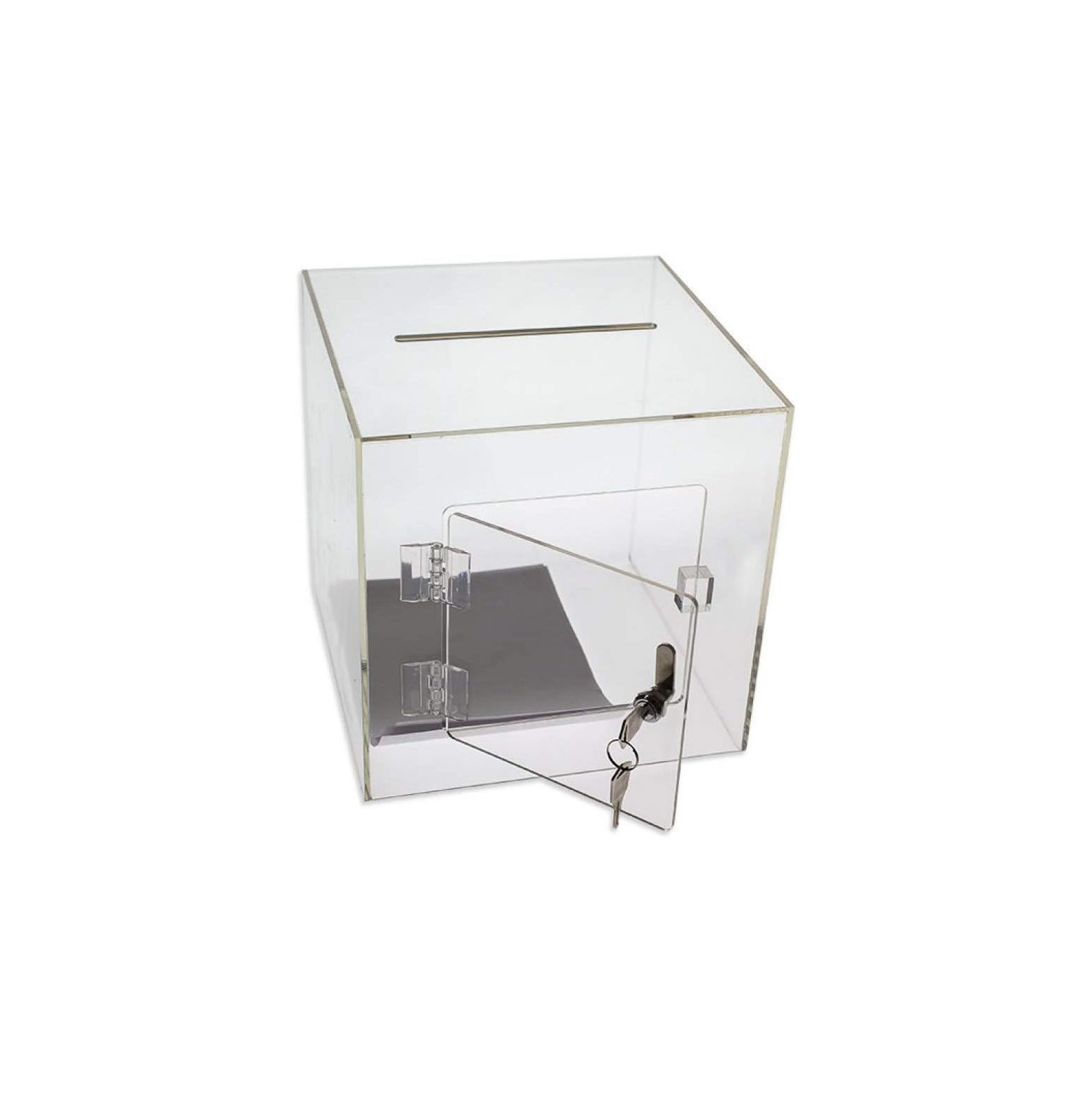 Source One Premium Cube Donation Box with Deluxe Rear Open Door and Cam