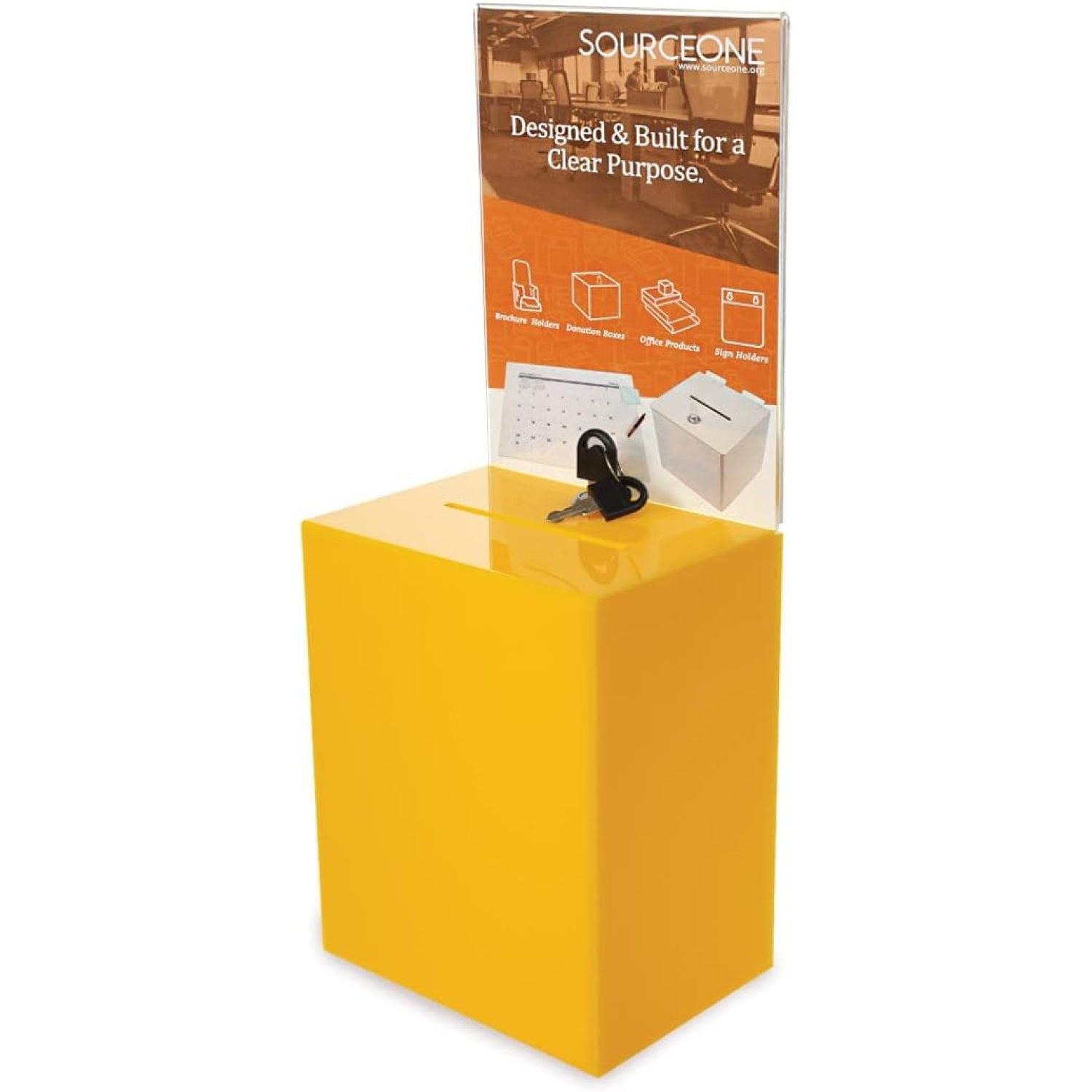 Source One Premium Tall Donation Box for Charity with 6.75″ x 8.5″ Sign Holder Available in