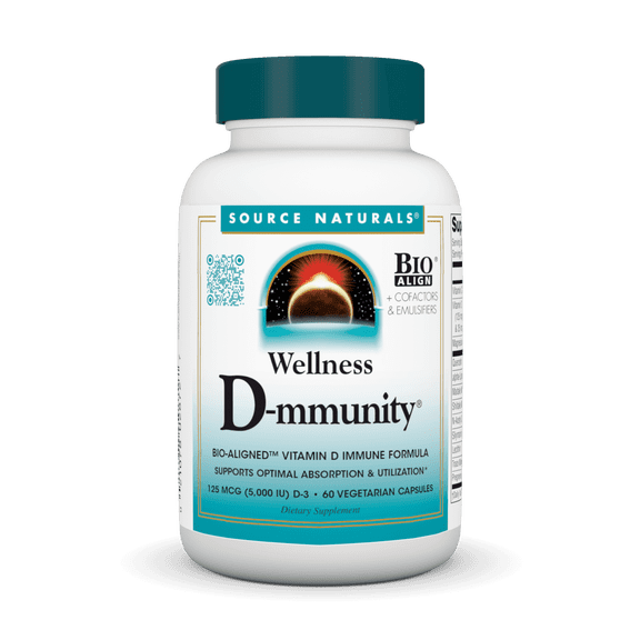 Source Naturals Wellness D-mmunity Vitamin D Immune Formula, Supports Immune Health, 60 Vegetarian Capsules