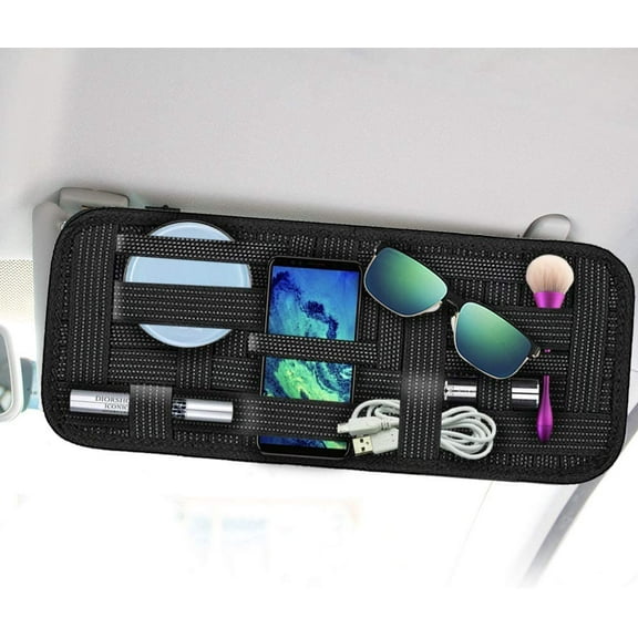 SourceTon 2 Packs Car Sun Visor Organizer, Car Visor Storage Anti-Slip Elastic Woven Board for Sunglass Holder Parking Fuel Card Digital Accessories