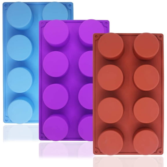 8-Cavity Large Round Silicone Baking Mold, SourceTon 3 Packs of Food Grade Non-Stick Baking Molds for Cake, Candy, Handmade Soap Muffin, Cupcake, Ice Cube