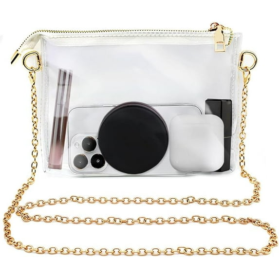 SourceTon Transparent Crossbodys Bags, Transparent Purses with gold chain, Stadium Approved Bags for Girls for Concerts and Sporting Events