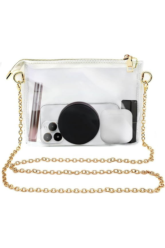 Transparent Crossbodys Bags, Transparent Purses with gold chain, Stadium Approved Bags for Girls for Concerts and Sporting Events