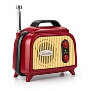 Sourcingbay Retro Mini FM Radio, 88-108 MHz FM Only Portable Radio, Auto Scan, 2 AA Battery Powered Desk and Bedside Radio, Red
