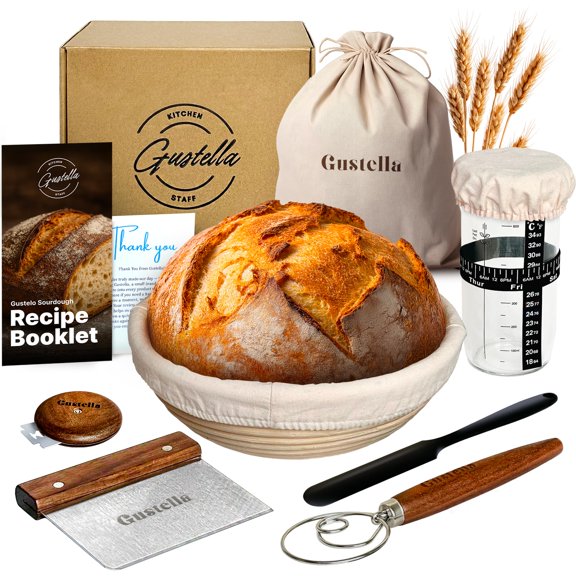 Sourdough Baking Kit with Banneton, Jar, Lame & Tools for Home Bread Making