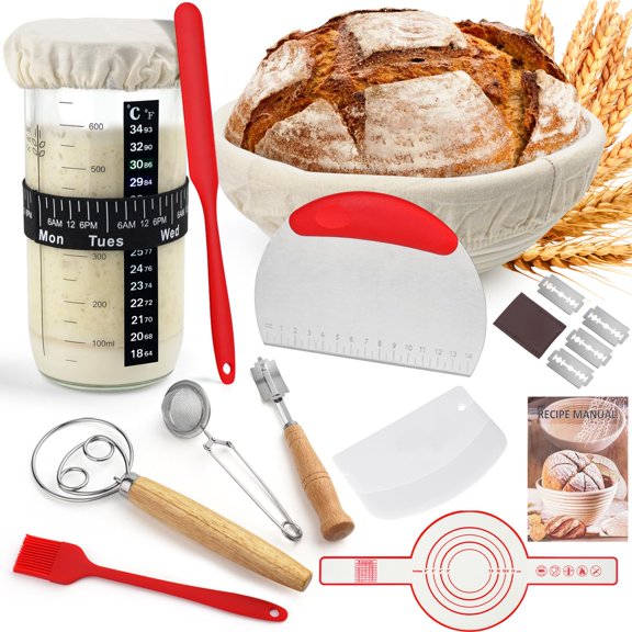 Sourdough Baking Kit with Starter Jar, Proofing Basket, and Essential Tools 1 Set