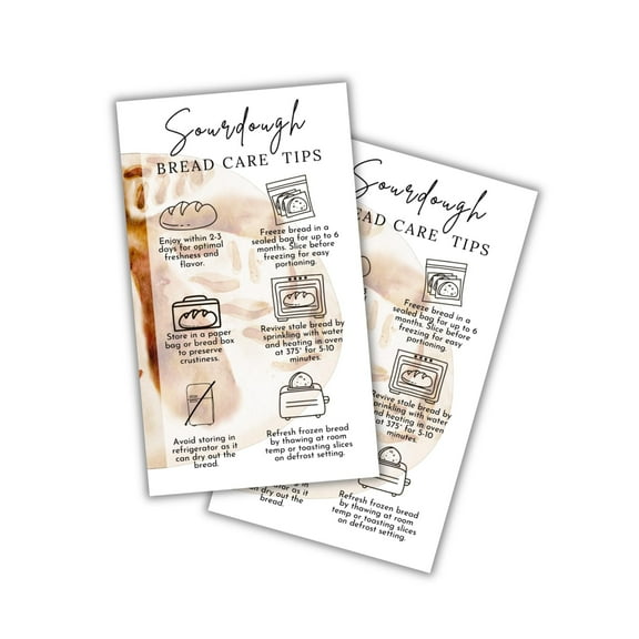 Sourdough Bread Care Instructions Cards Tips and Tricks 50pk 2x3.5 Minimalist Starter Kit Farmers Market Sell How To Store Homemade Bread Background